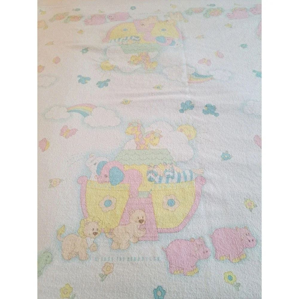 Vintage Noah's Ark Baby Receiving Blanket Pastel Colors Vintage Kendall Co.‎
